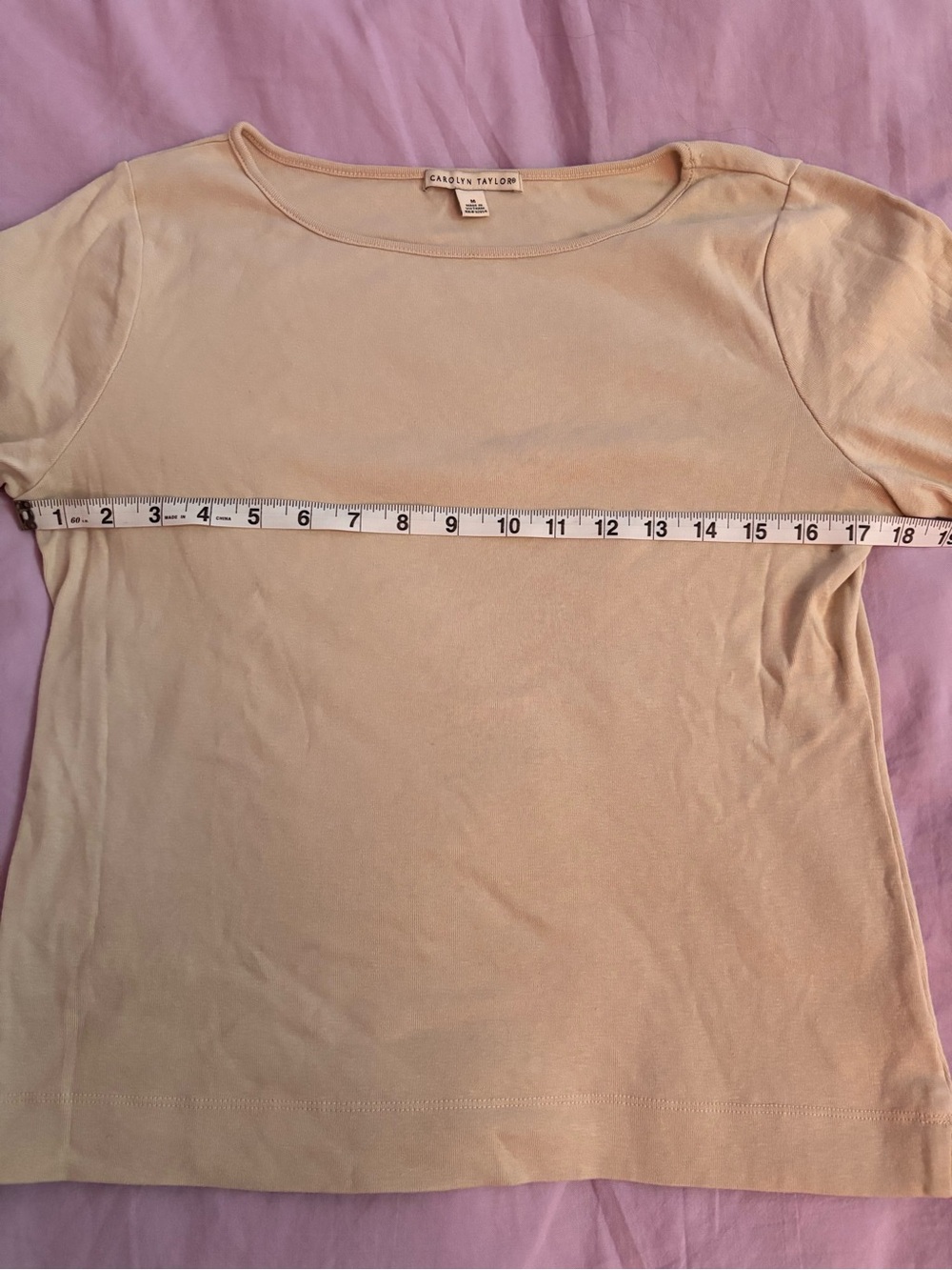 Vintage Beige Carolyn Taylor Cropped Sleeve Cotton Boatneck Top - Picture 3 of 4